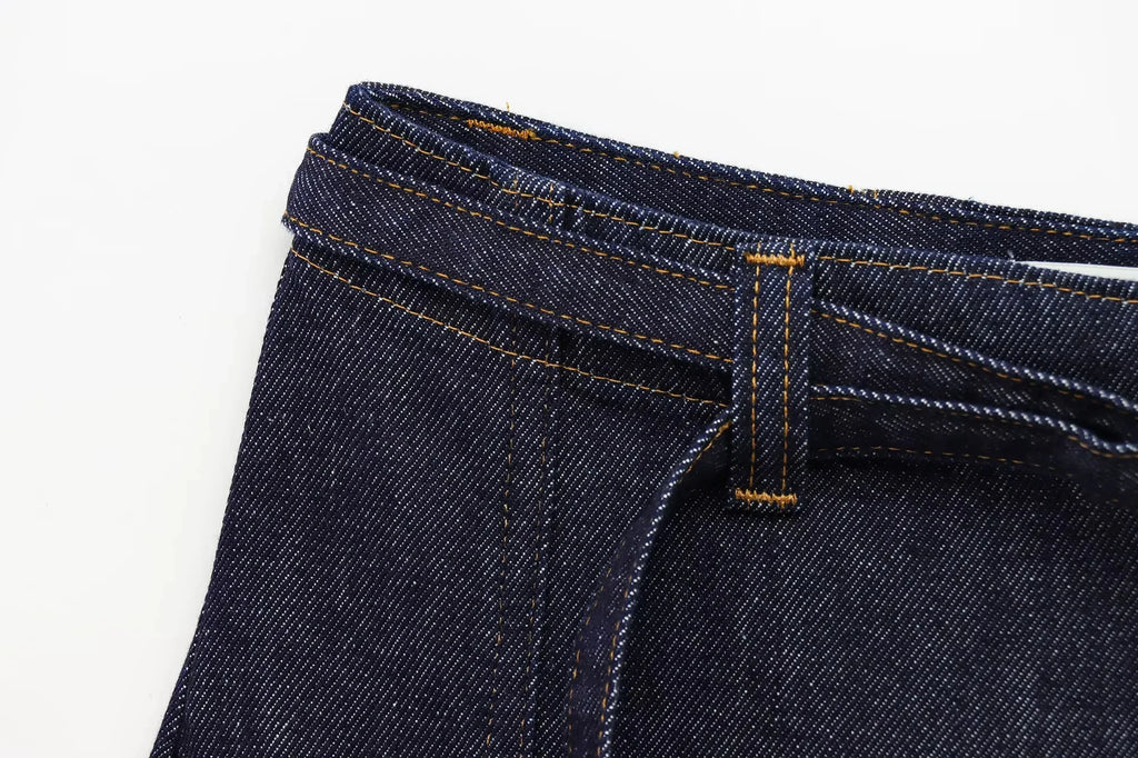 Women's Vintage Denim Streetwear Suit with Sleeveless Vest and Flare Pants