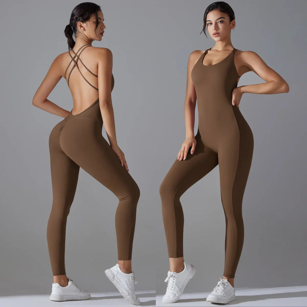 Backless Bodycon Scrunch Jumpsuit for Women with Push Up Design Perfect for Dance and Fitness Sleeveless Yoga Sport Overall