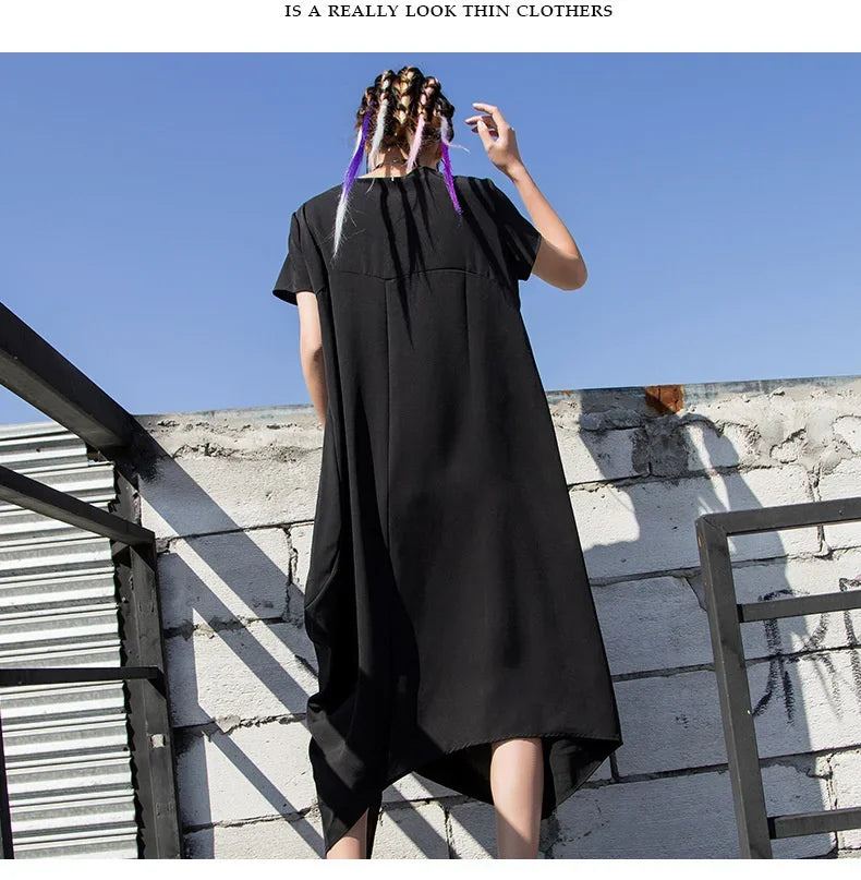 Black Zipper Dress For Women Elegant Casual Long Dress