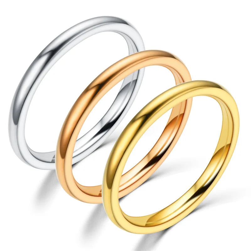 Rose Gold Stainless Steel Rings for Women - 2mm Thin Fashion Titanium Steel Band