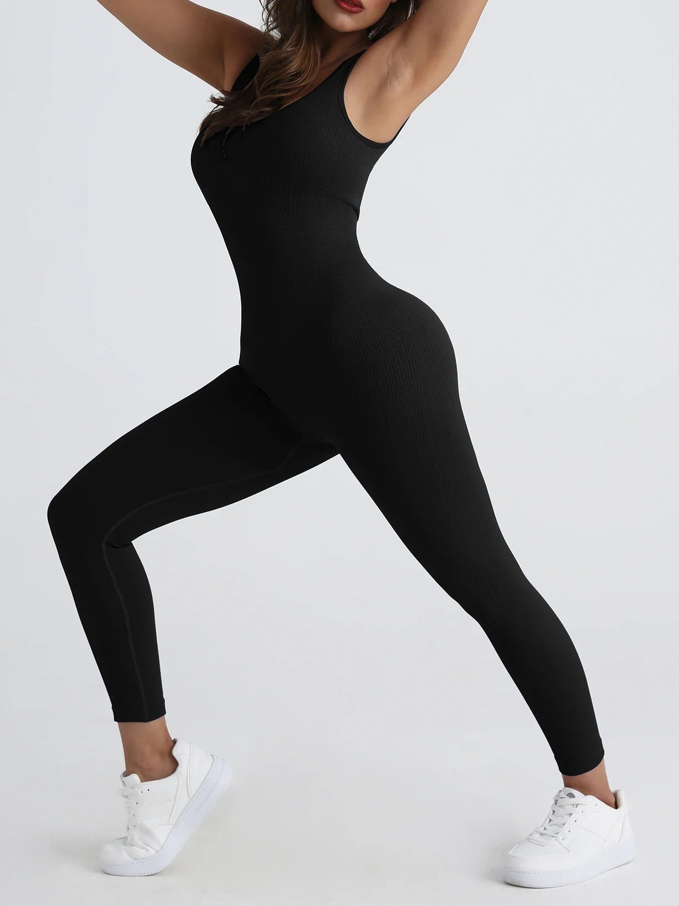 Women's Fitness Seamless Sleeveless Jumpsuit with Corset Waist Casual Outdoor One-Piece Overalls Pants Set