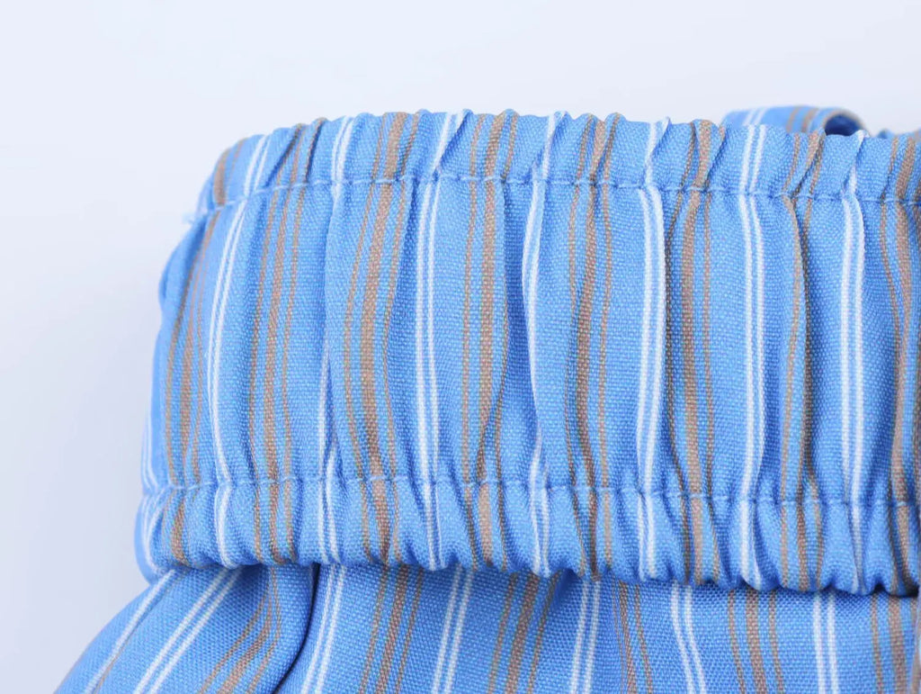 Asymmetric Striped Vest Pants Suit for Women with Round Neck Sleeveless Top and Elastic Waist Pants, Casual Chic Outfit for Spring and Summer