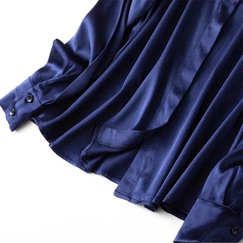 Women Satin Silk Shirt 93% Mulberry Silk 7% Spandex 19 Momme Classic Long Sleeve Blouse Solid Color Office Top for Women M L XL XXL