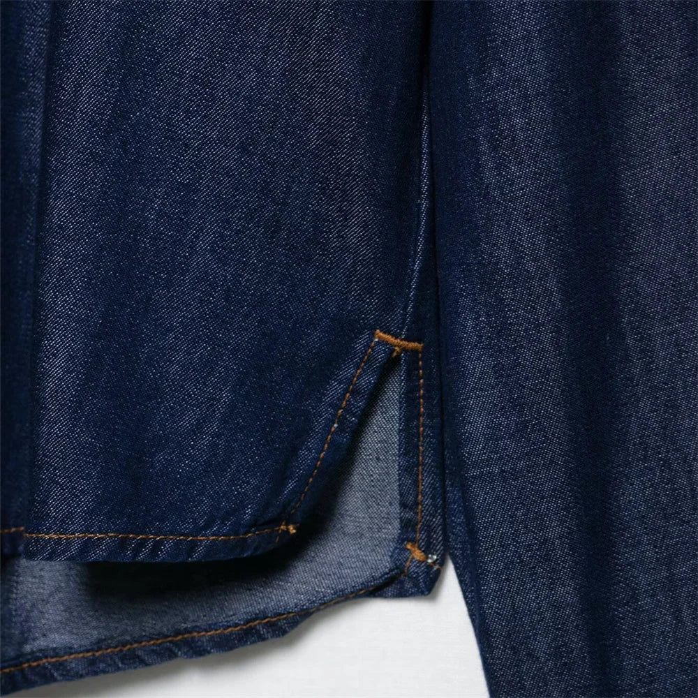 Women's Loose Denim Shirt and High Waist Wide Leg Jeans Set for Casual Spring and Summer Outfits