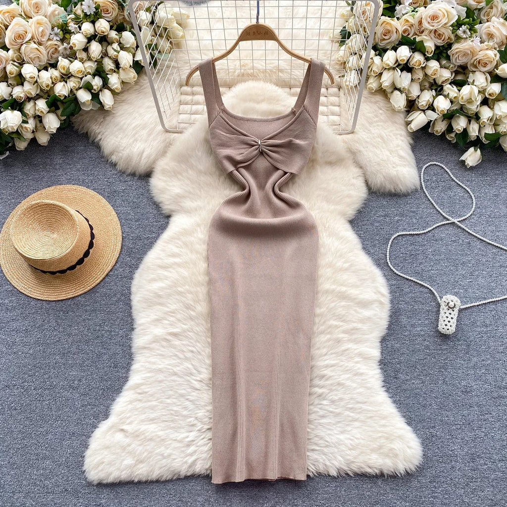 Wrap Dress Knitted Maxi With Pleated Detail And Bodycon Fit