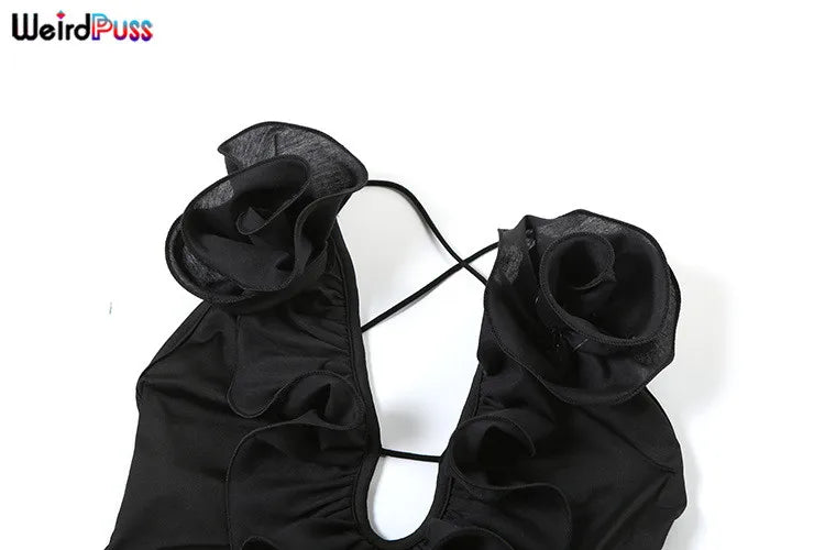 Deep V-Neck Sleeveless Backless Jumpsuit for Women Slim Fit Elastic Mesh Patchwork Skinny Stretch Flare Overalls