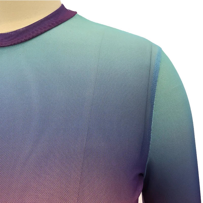 Rainbow Gradient Sheer O Neck Dress For Clubwear Nights