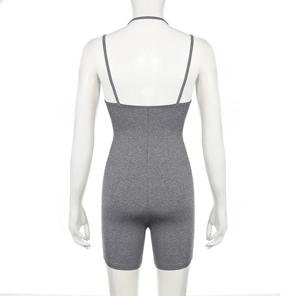 Womens Sexy Bodycon Skinny Yoga Playsuit One Piece Spaghetti Strap Camisole Romper Stretch Fitness Activewear