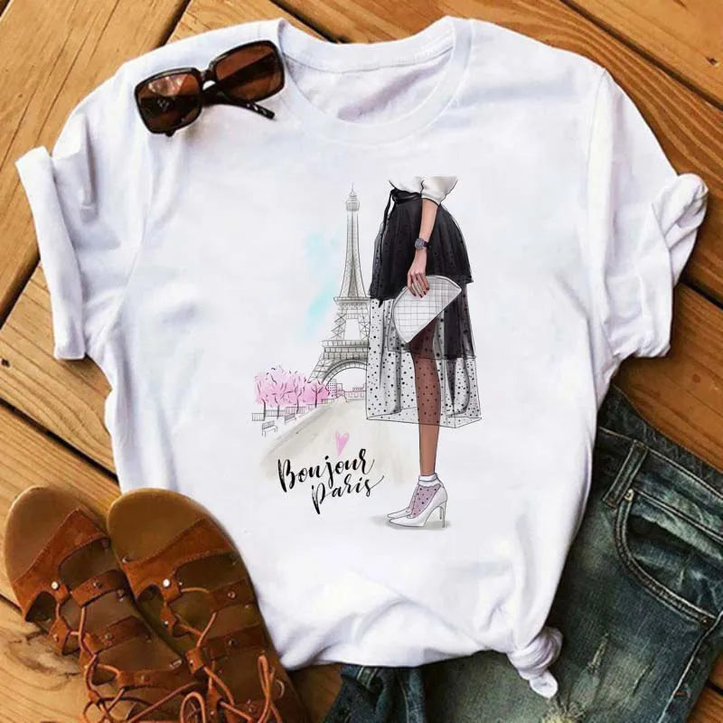 Women's Funny Wine Print T Shirt Casual Short Sleeve O Neck Tee for Summer Fashion
