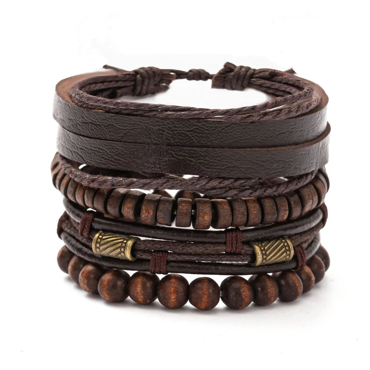 4PCS Vintage Multi-Layer Wooden Beads Men's Bracelet Trendy Accessories