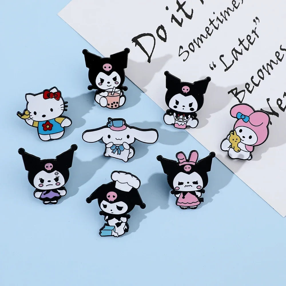 8 Pcs Hello Kitty Animal Brooch Set Cute Princess Kulomi Melody Lapel Pins Fashion Metal Badges for Backpack and Clothing Jewelry