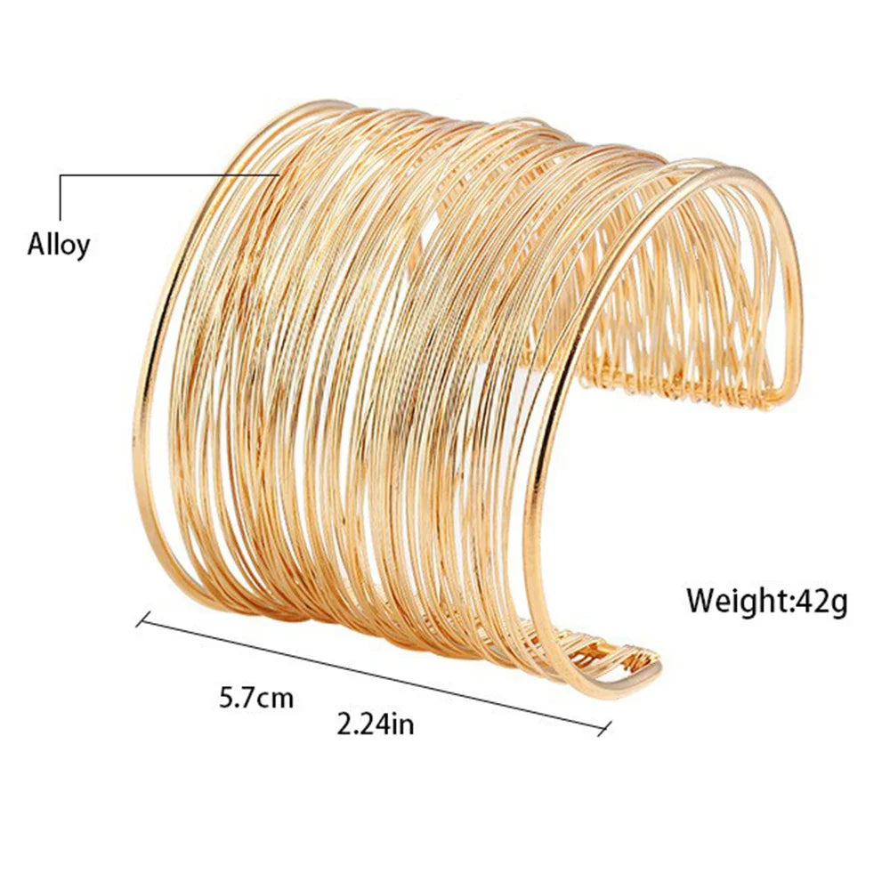 Vintage Hyperbolic Layered Gold Plated Wide Wire Cuff Bracelet for Women Chunky Wrist Wrap Jewelry Gift