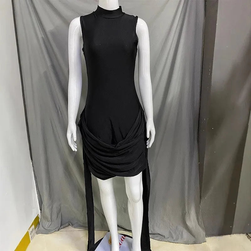 Sexy Sleeveless Wrap Dress With Round Neck And Strap