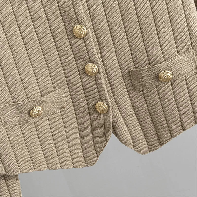 Women's Three Piece Cardigan Set Casual Sweater Outfit with Striped Cardigan Top and Wide Leg Pants