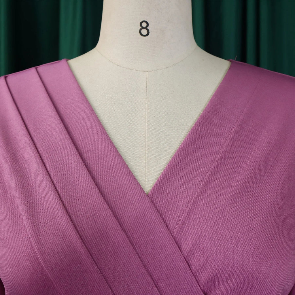 V Neck Office Dress For Women Belted Pleated Mid Calf