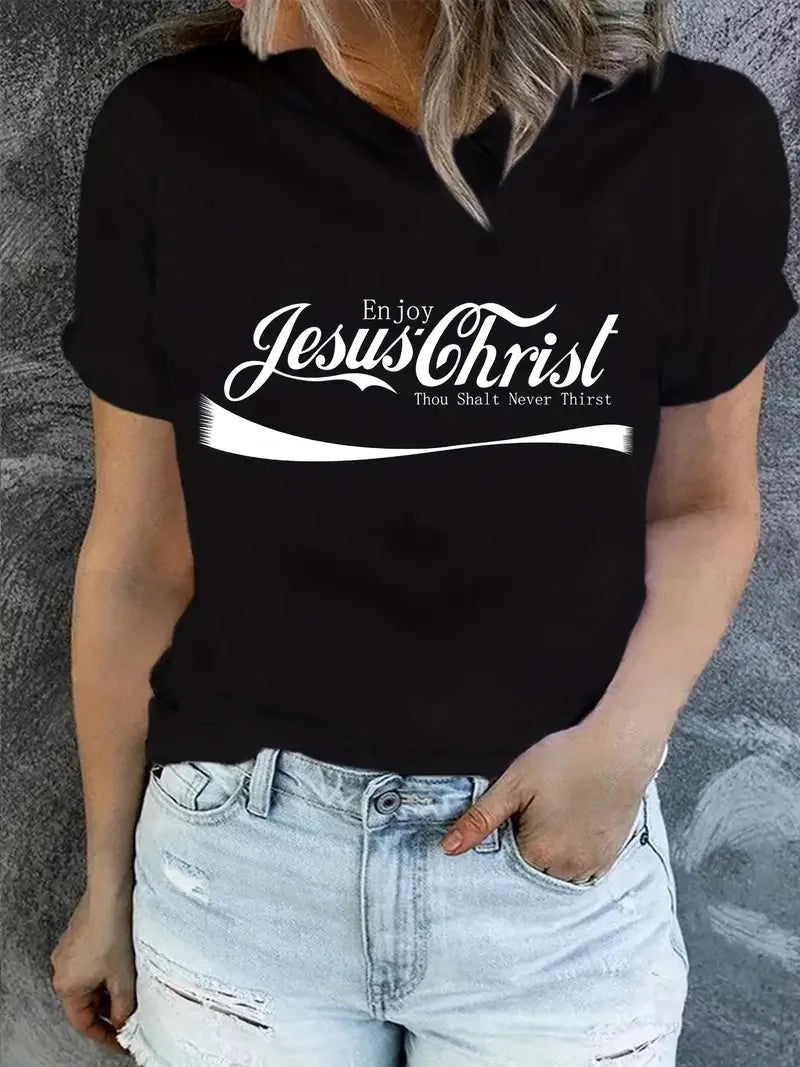 Jesus Graphic T-Shirt for Women, Short Sleeve Crew Neck Casual Summer Top