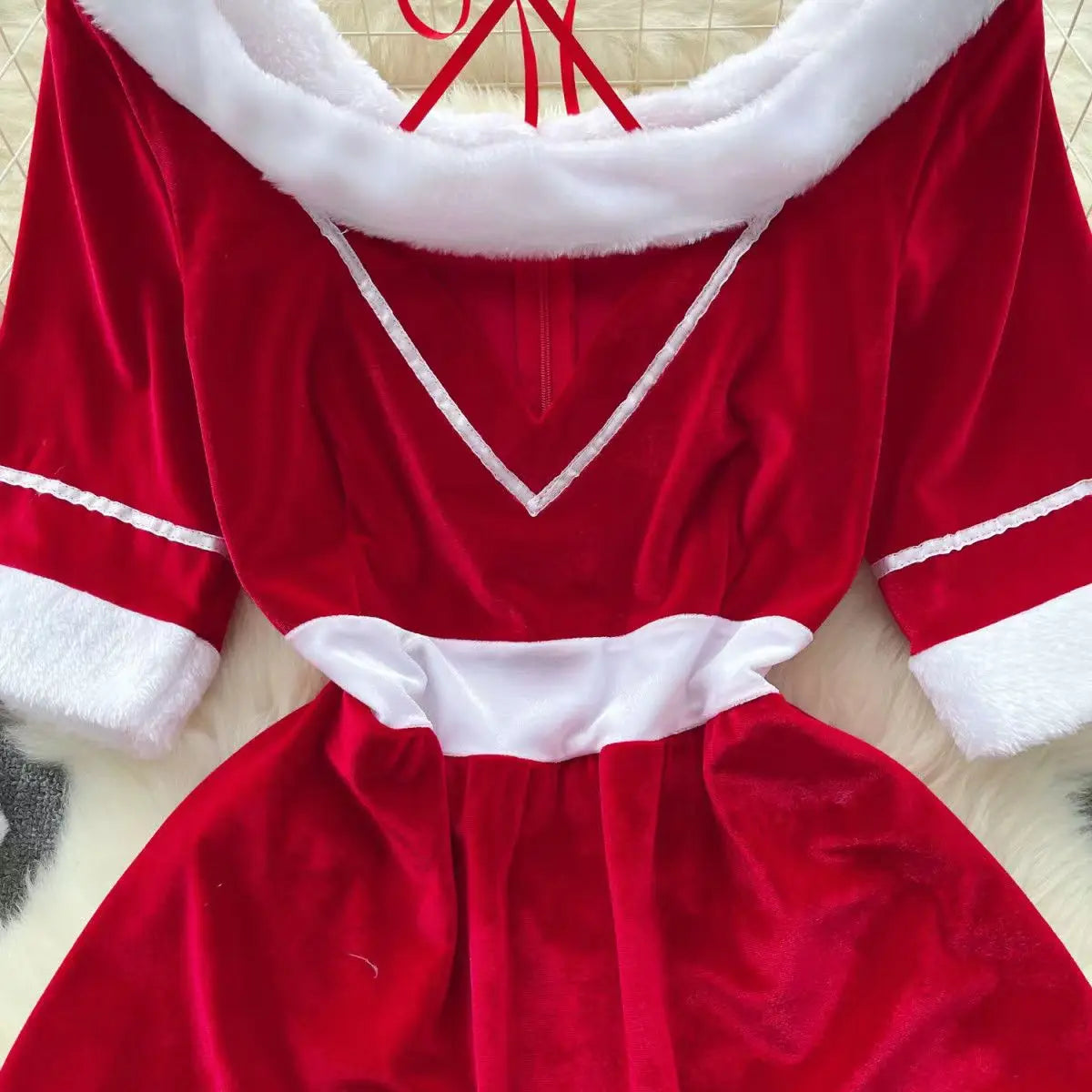 Sexy Christmas Cosplay Dress Red Halter Neck Mini Costume
