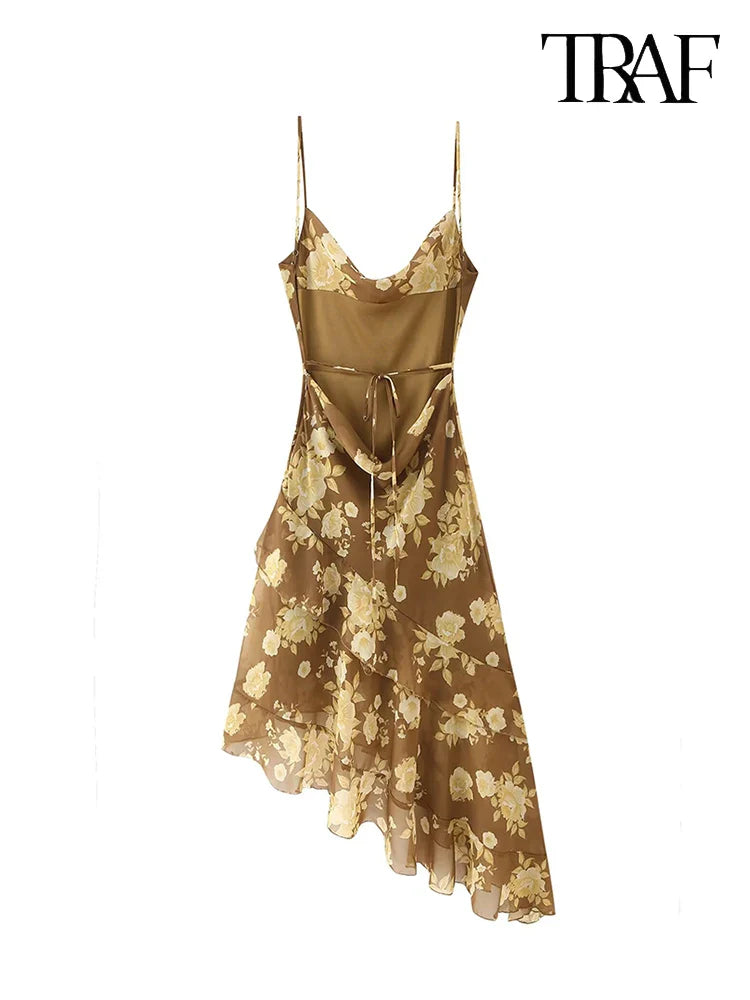 French Chic Halter Dress With Double Ruffles And V Neck