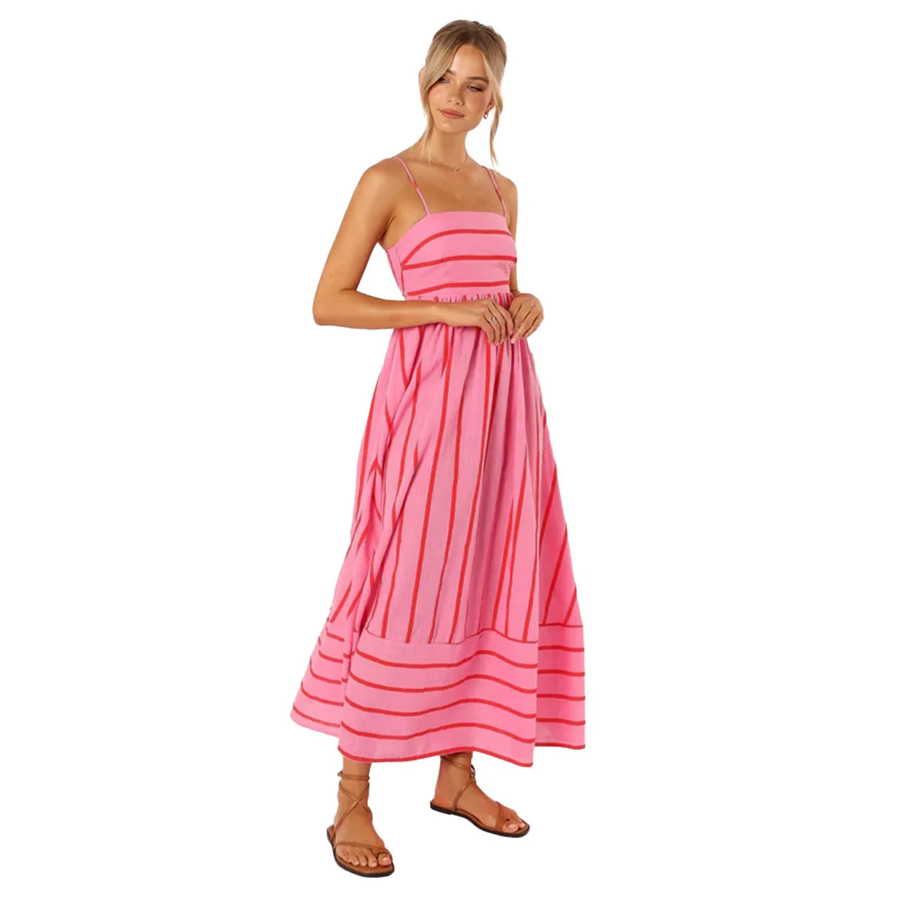 Bohemian Striped Maxi Dress With Hanging Straps For Women