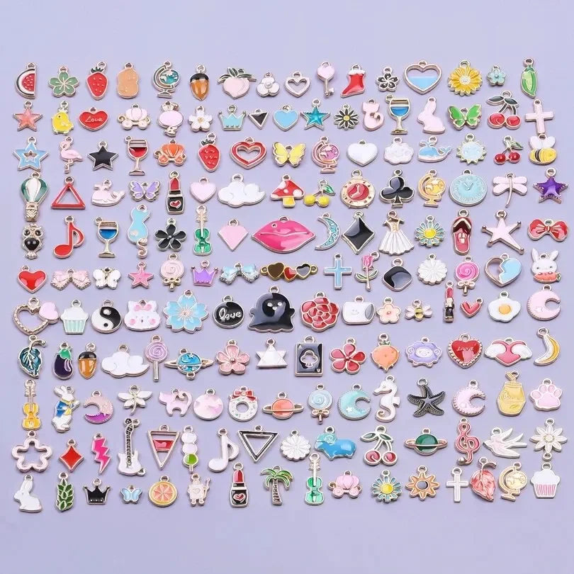 50Pcs Assorted Enamel Animal Flower Heart Charms for DIY Jewelry Making