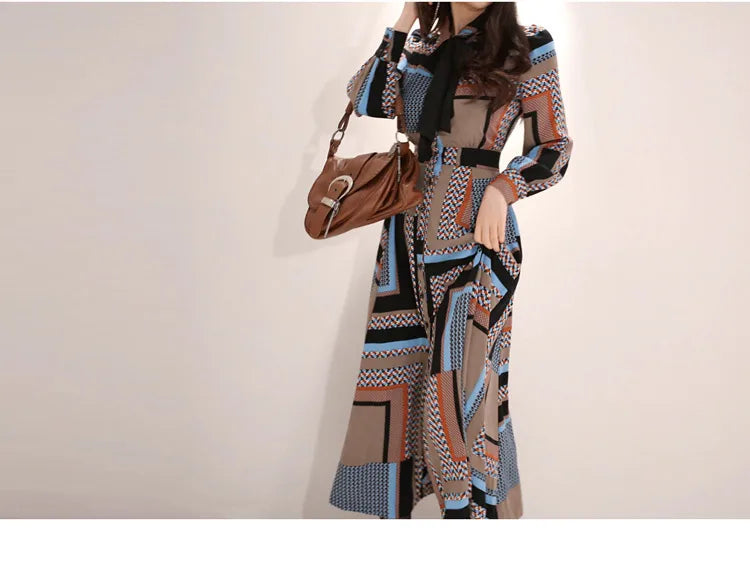 Vintage Print Long Shirt Dress For Women Ankle Length