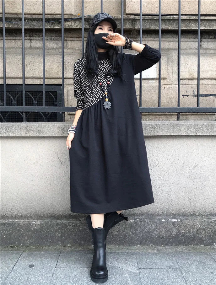 Loose Printed Turtleneck Dress For Women Elegant Casual