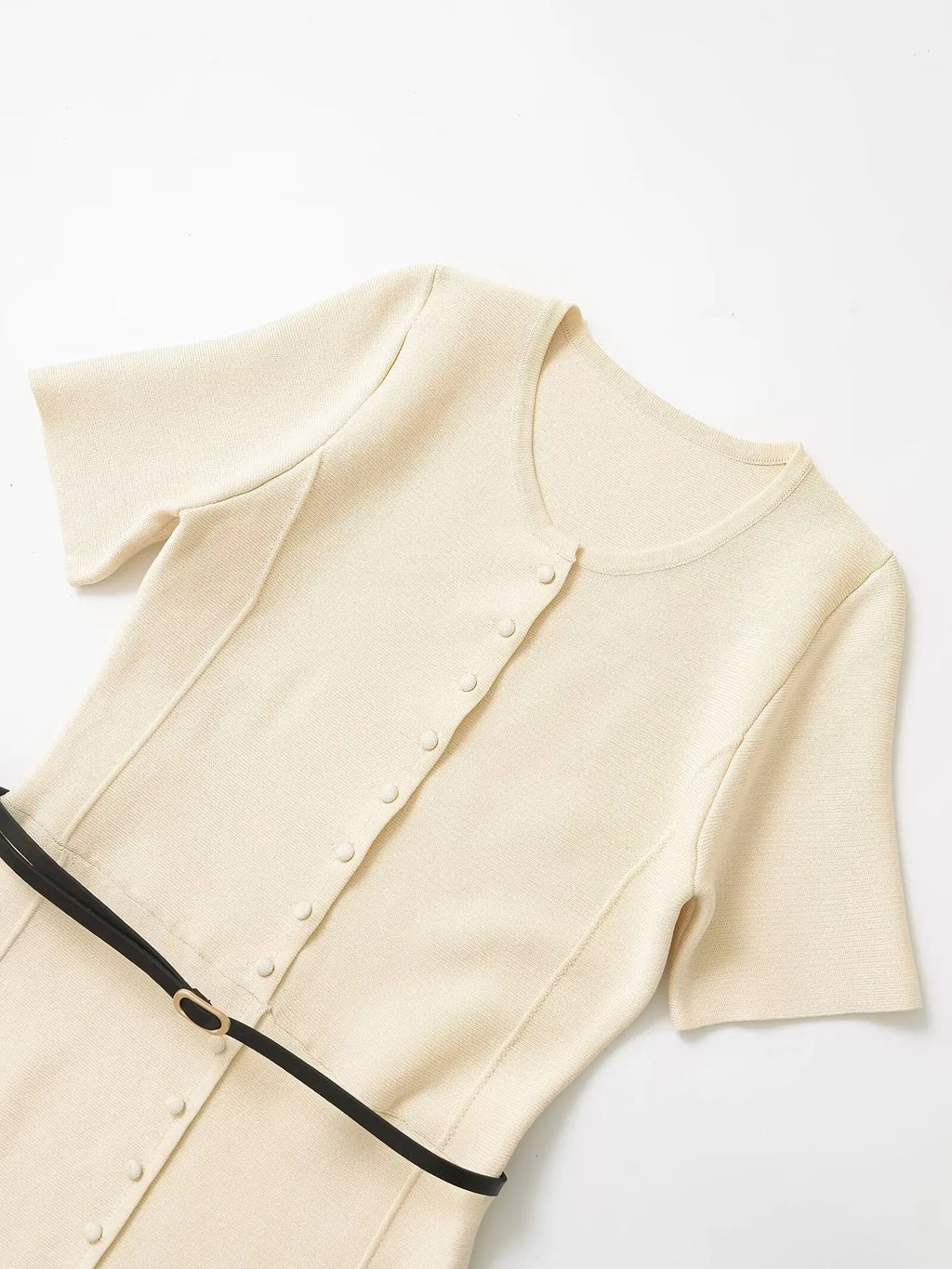 Knitted Belted Midi Dress For Women High Waist A Line