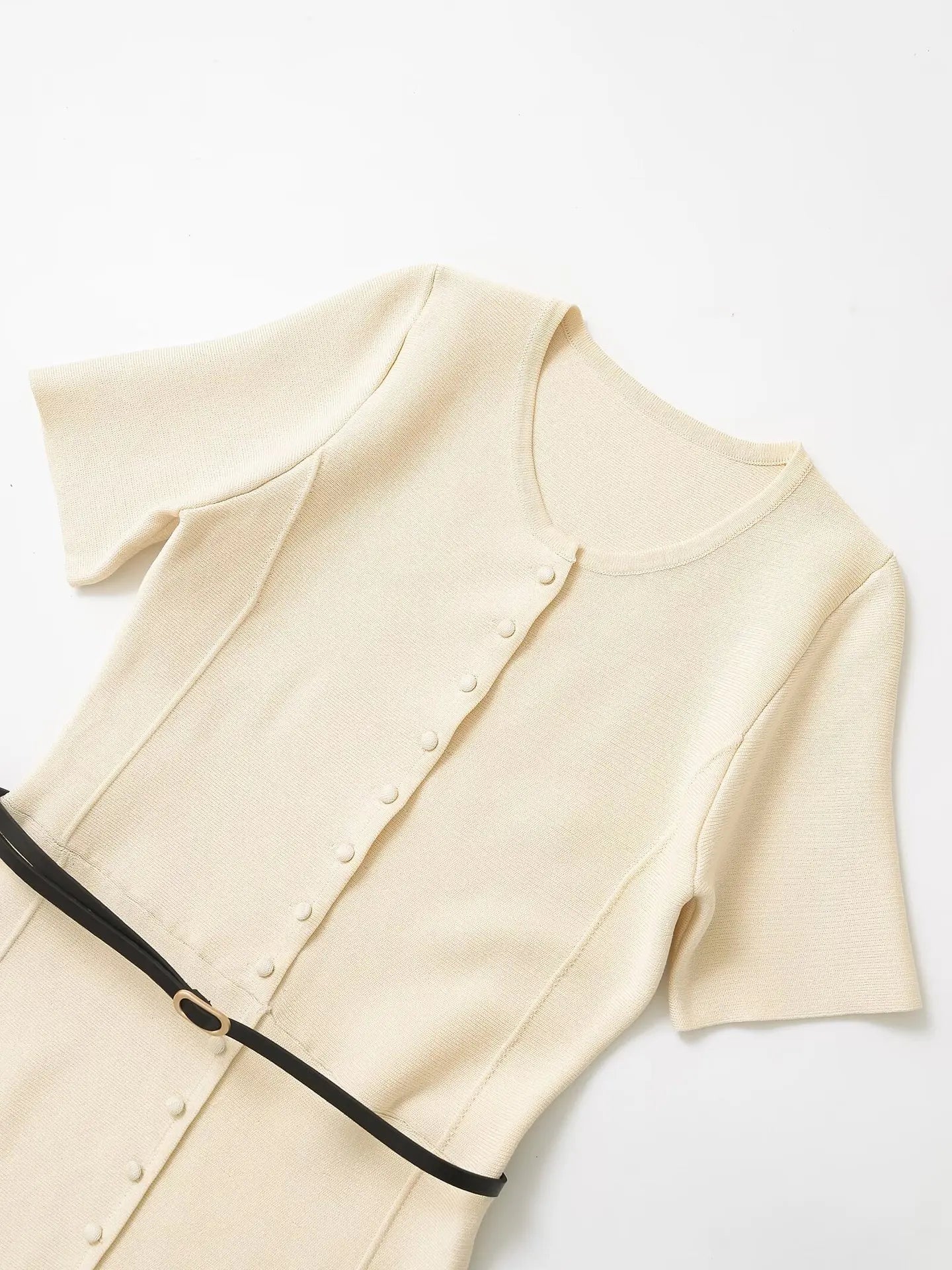 Knitted Belted Midi Dress For Women High Waist A Line