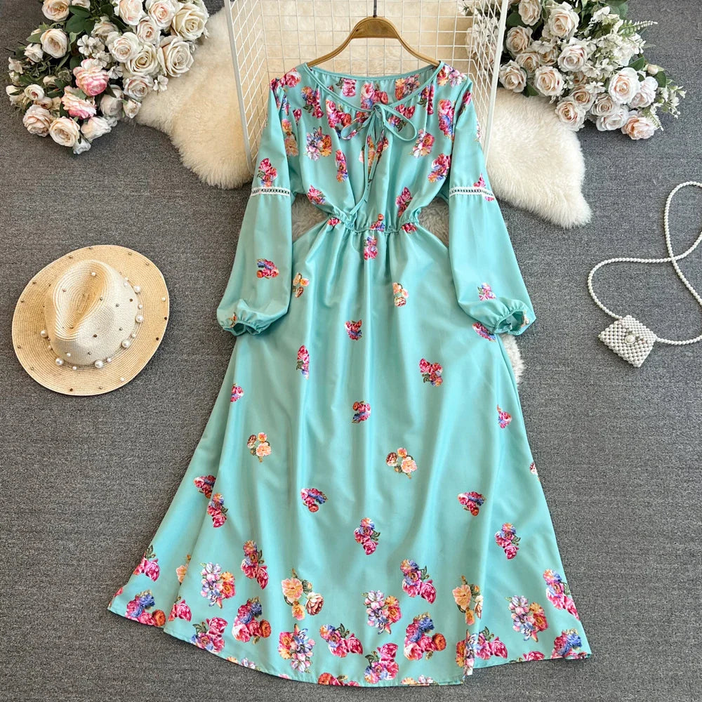 Floral Print Maxi Dress For Women Elegant Swing Tunic