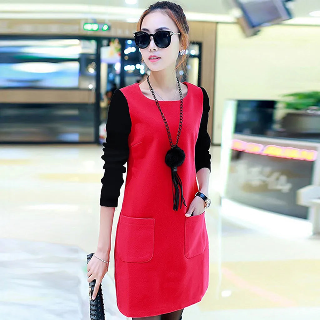 Women Velvet Padded Sweatshirt Dress With Pocket Detail