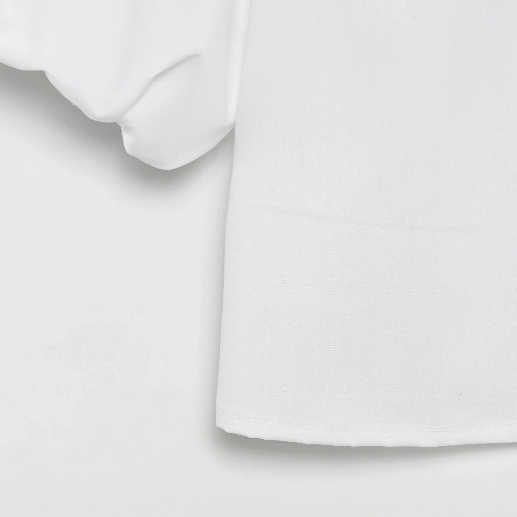 Women's Embroidered Lace-Up Poplin Shirt with Peter Pan Collar Puff Sleeves Loose Hem Casual Chic Top for Spring and Summer