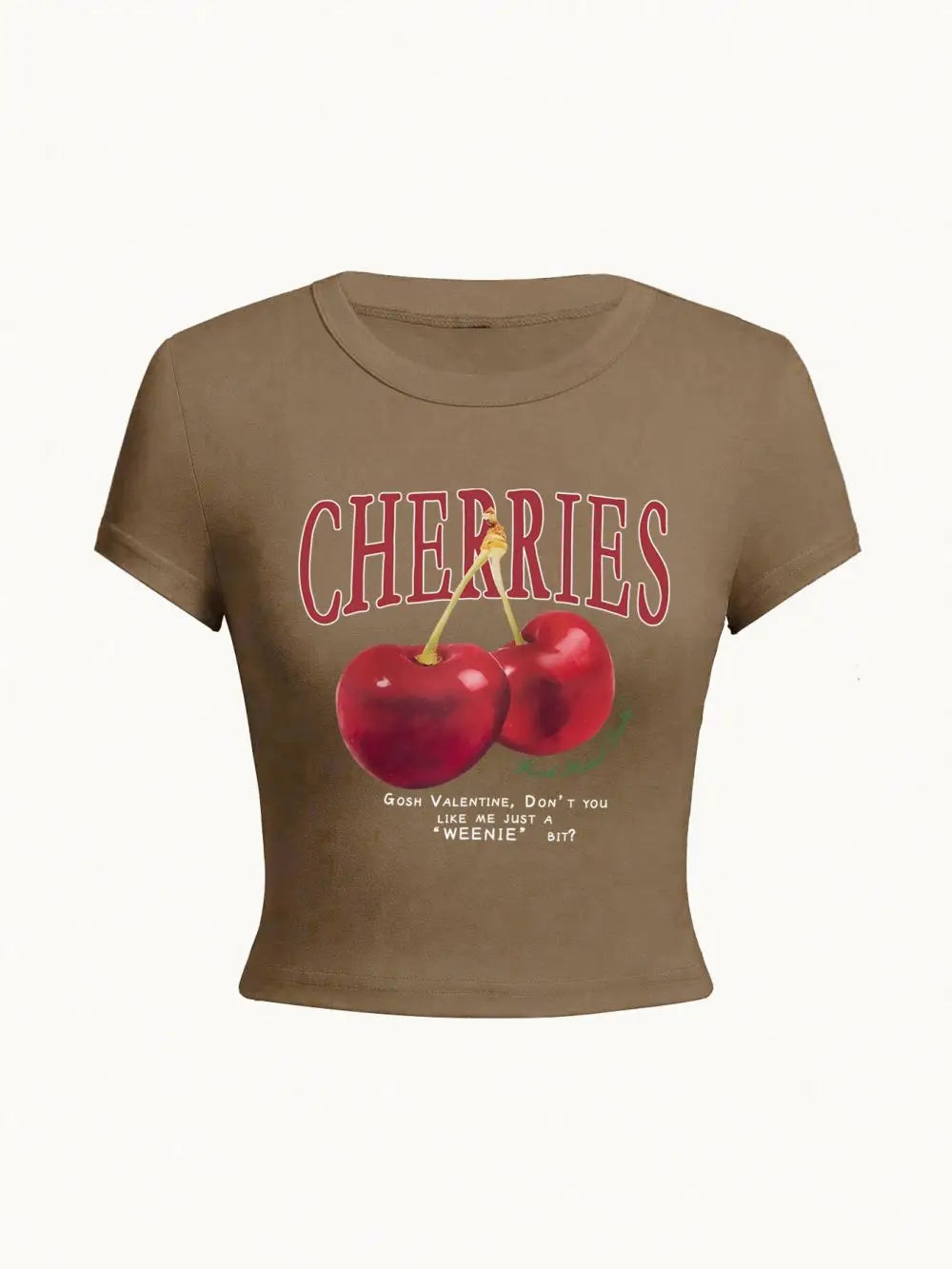 Harajuku Women's Crop Top with Fresh Red Cherries Print Soft O-Neck Tee for Comfortable Streetwear and Club Style