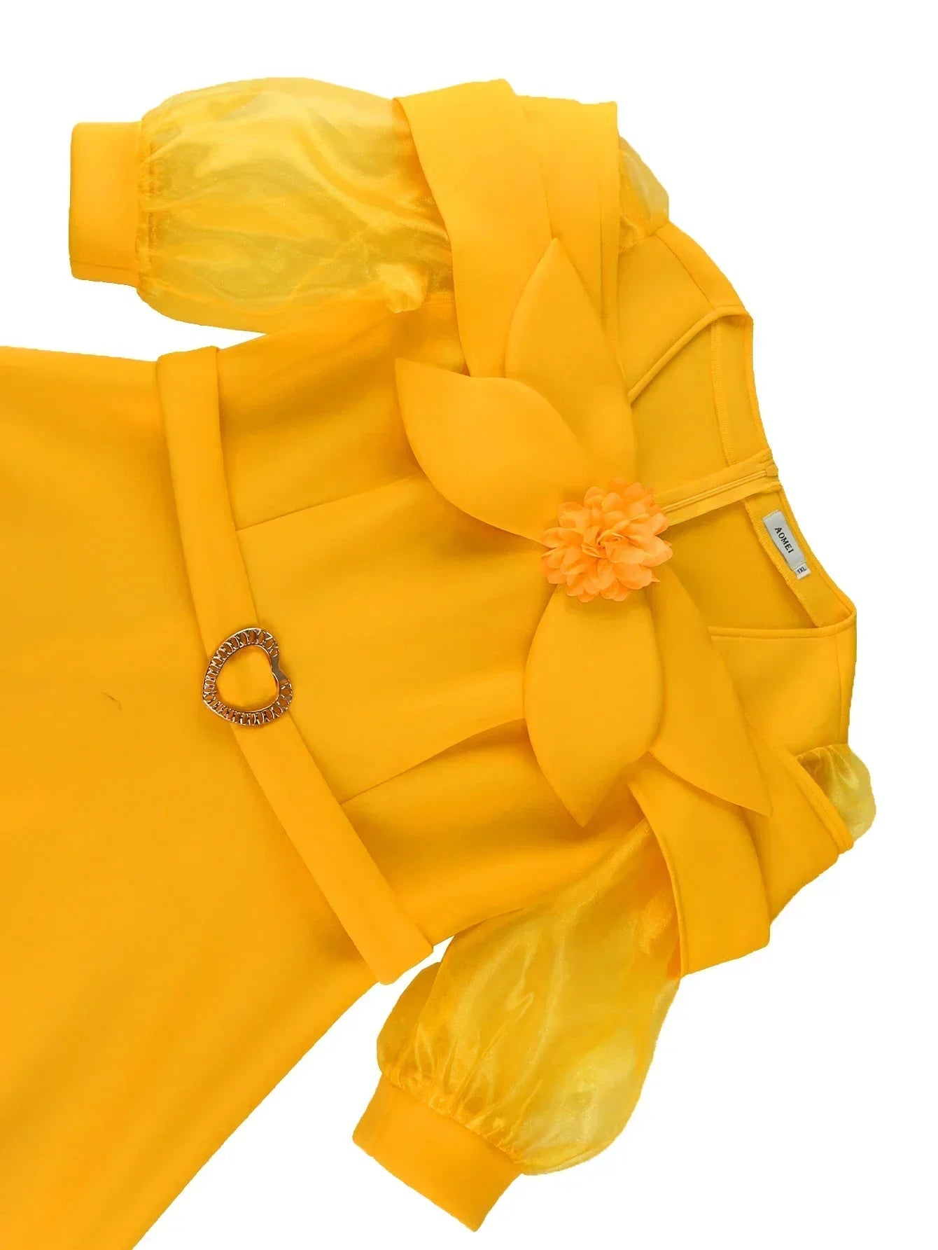 A Line Wedding Guest Dress With Tulle Sleeves 3D Flowers