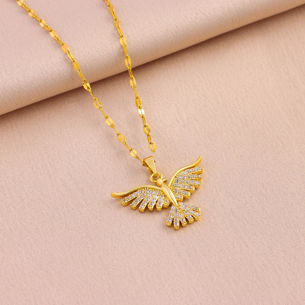 Sparkly 18K Gold Plated Vintage Phoenix Pendant Necklace for Women with Stainless Steel Chain Ideal for Daily Wear