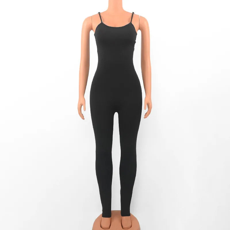 Women's Sleeveless Black Bodycon Jumpsuit Sexy Backless Slim Fit Casual Romper Streetwear Overall