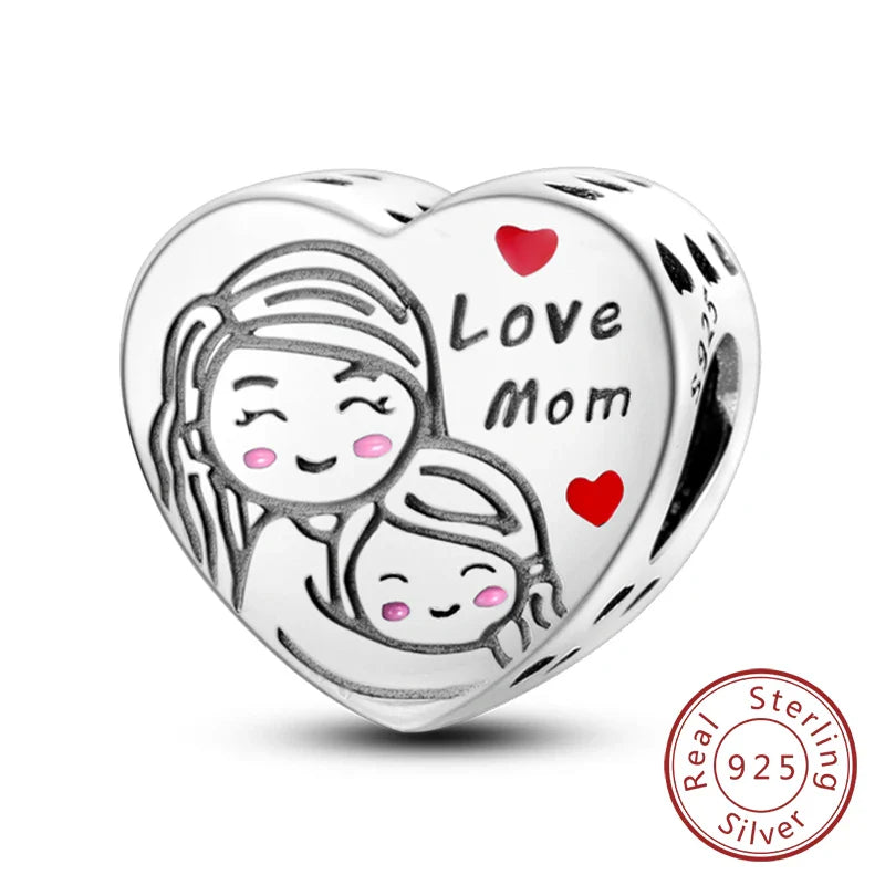 925 Sterling Silver Forever Love Heart Charms Beads for Sister Family Bracelet Jewelry Gifts