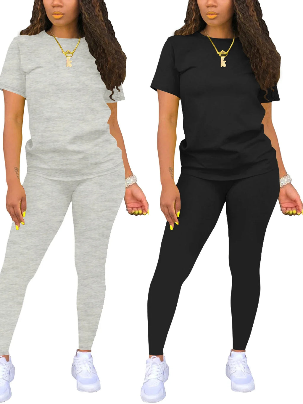 Women's Summer Two Piece Jogger Set with Short Sleeve Top and Matching Shorts