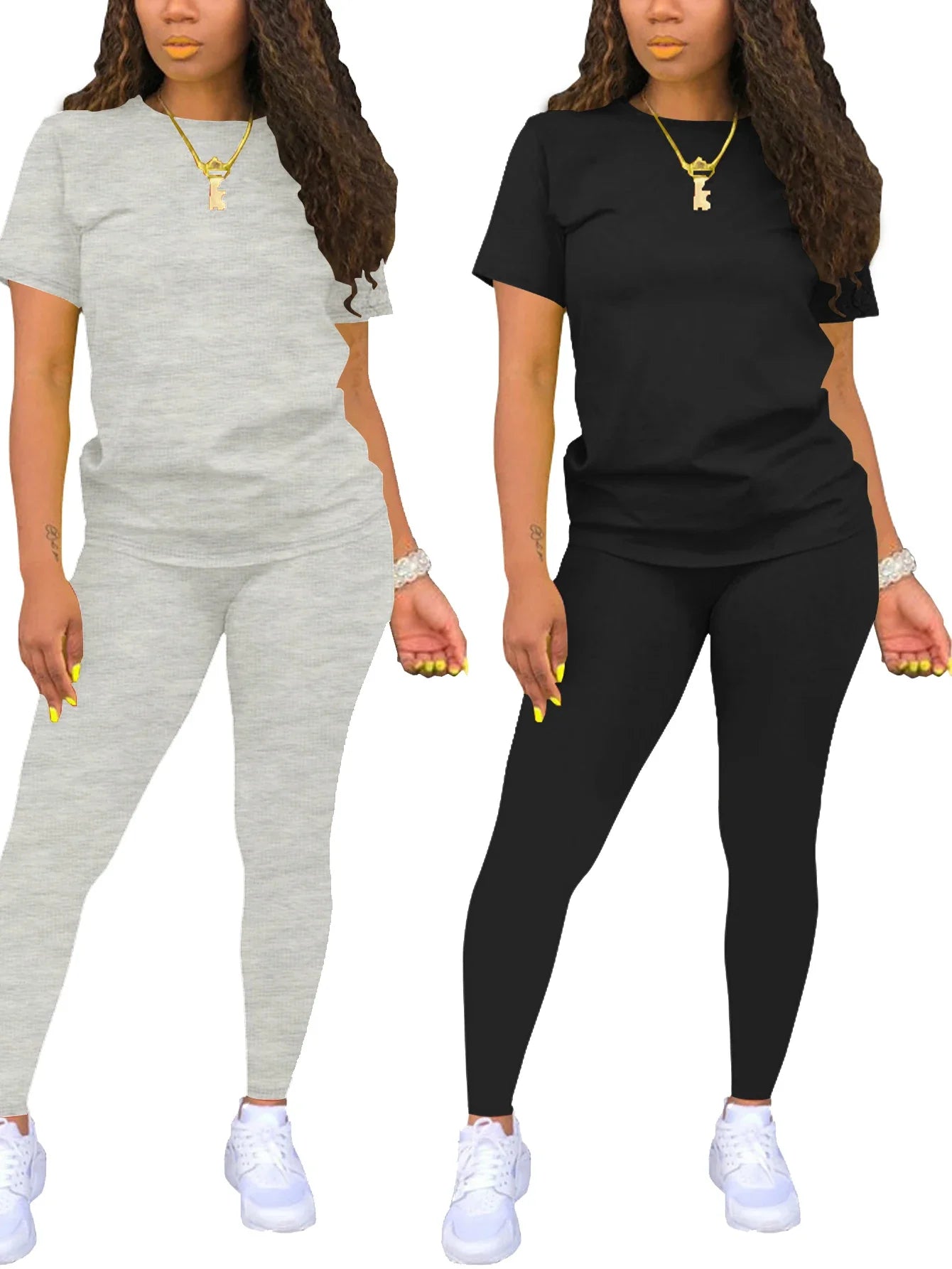 Women's Summer Two Piece Jogger Set with Short Sleeve Top and Matching Shorts