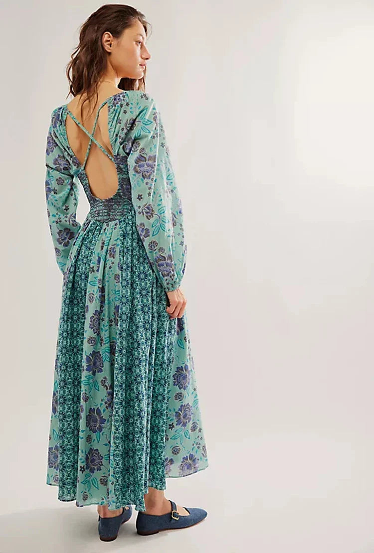 Boho Floral Summer Maxi Dress For Women Beach Wrap Dress