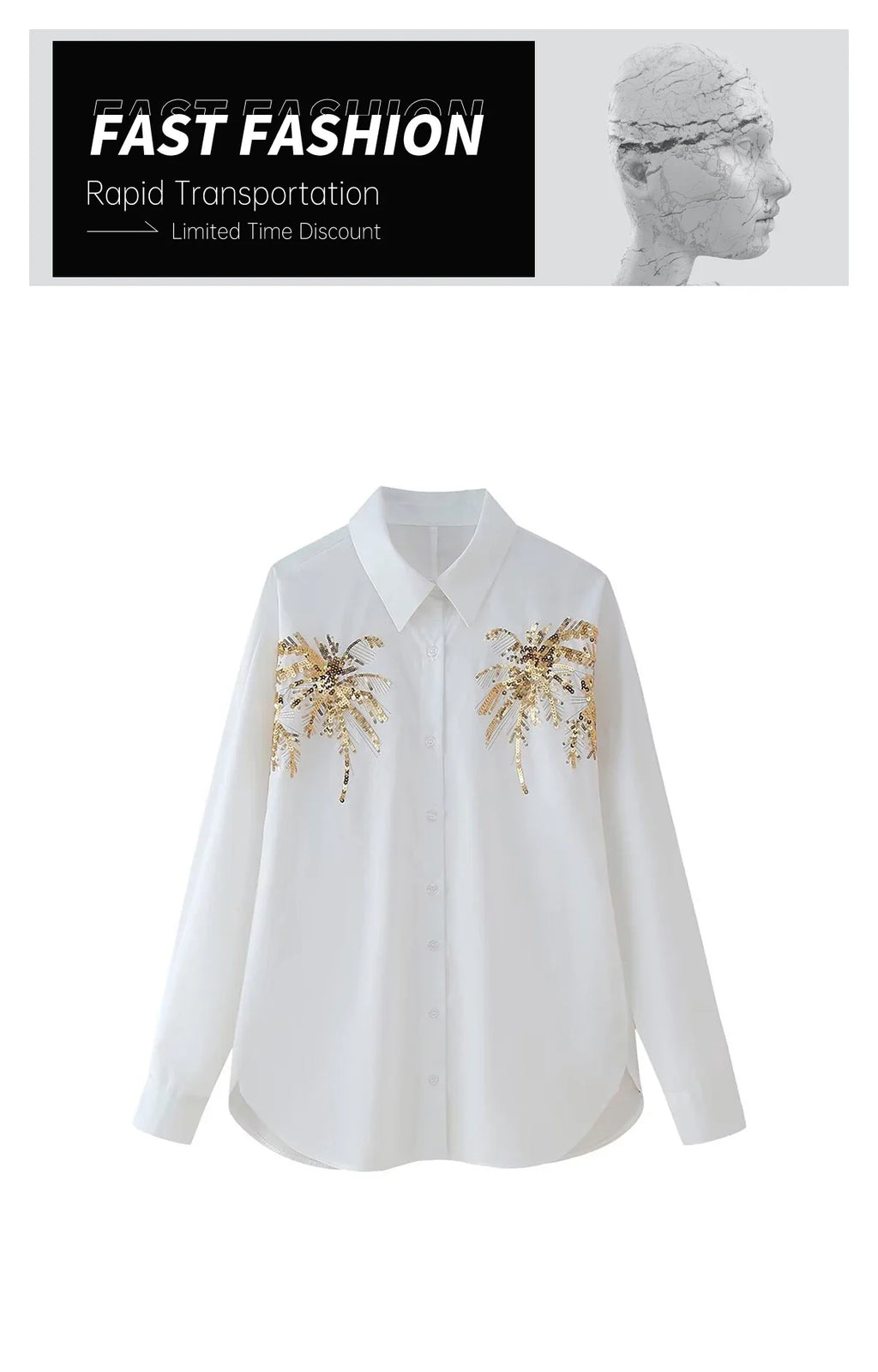 Casual Women's Long Sleeve Shirt Top with Bead Embroidery Loose Fit Relaxed Stylish Versatile Fashion Blouse