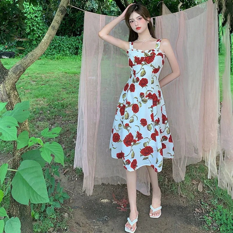 Floral Print Sleeveless Summer Dress For Vacation Travel