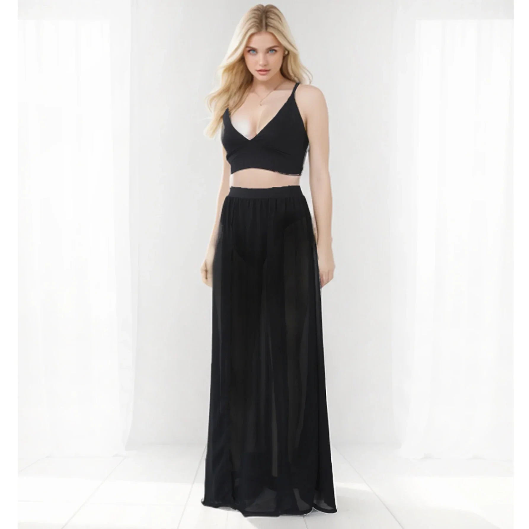 Sexy Two Piece Dress Set With Chiffon Straps V Neck
