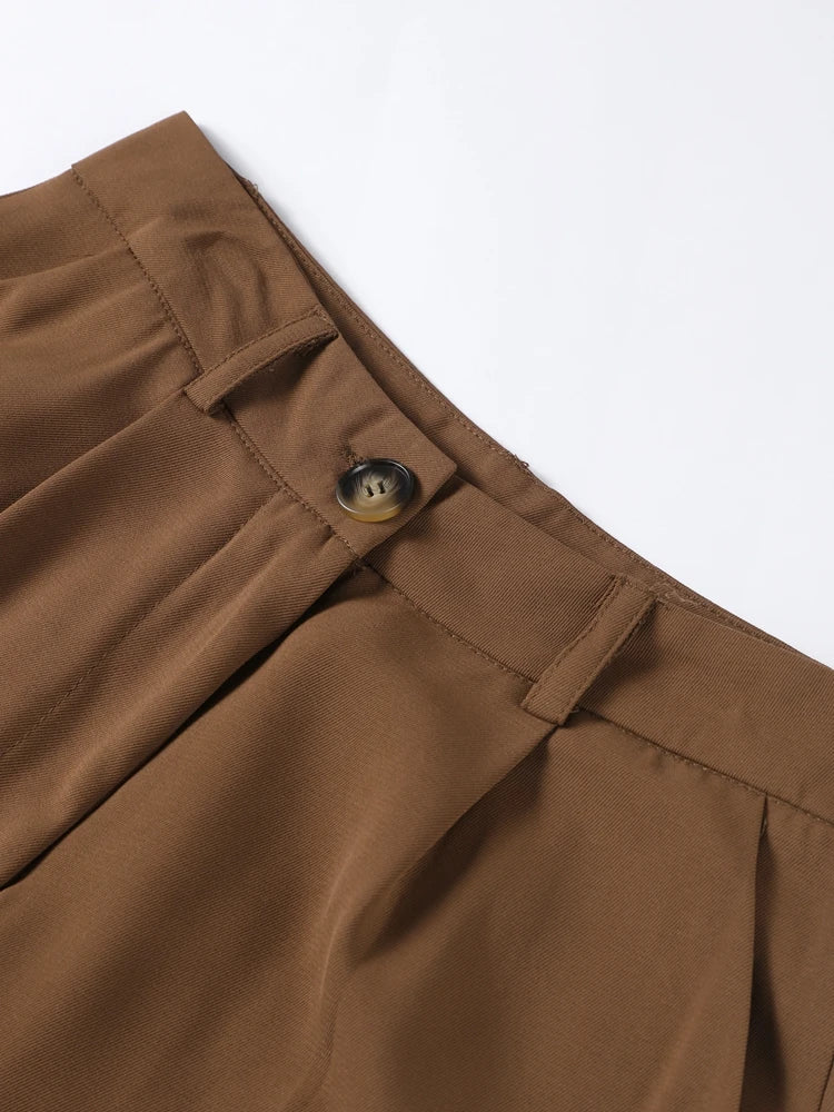 Casual Women Blazer Pants Suit with Slim Lapel Puff Sleeves and Wide Leg Trousers 2 Piece Outfit