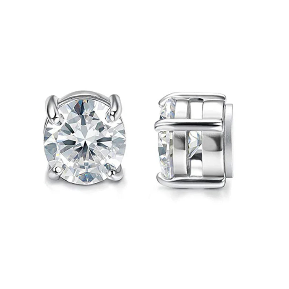 Magnetic Clip Earrings Stainless Steel Non-Piercing Stud Earrings for Men and Women with Black CZ