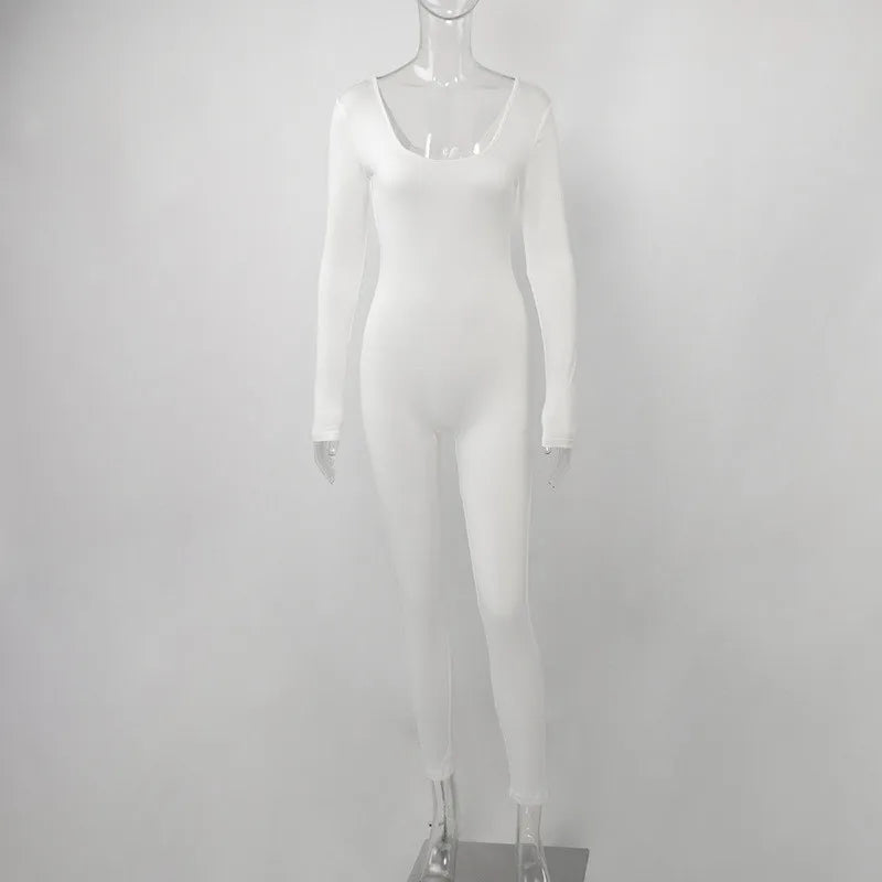 Women's Black Long Sleeve Bodycon Jumpsuit Slim Fit Sexy Solid Romper Casual Sporty Skinny Streetwear for Autumn Winter