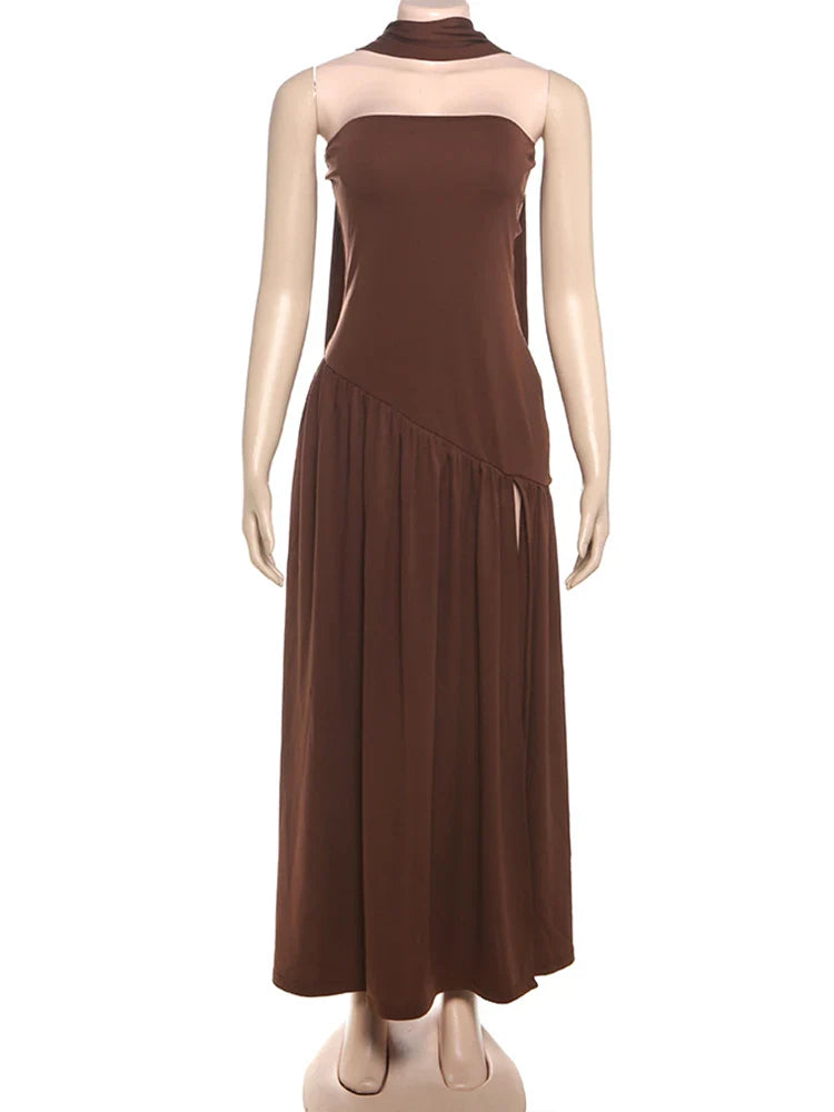 Backless Patchwork Dress Strapless Summer Draped Slit