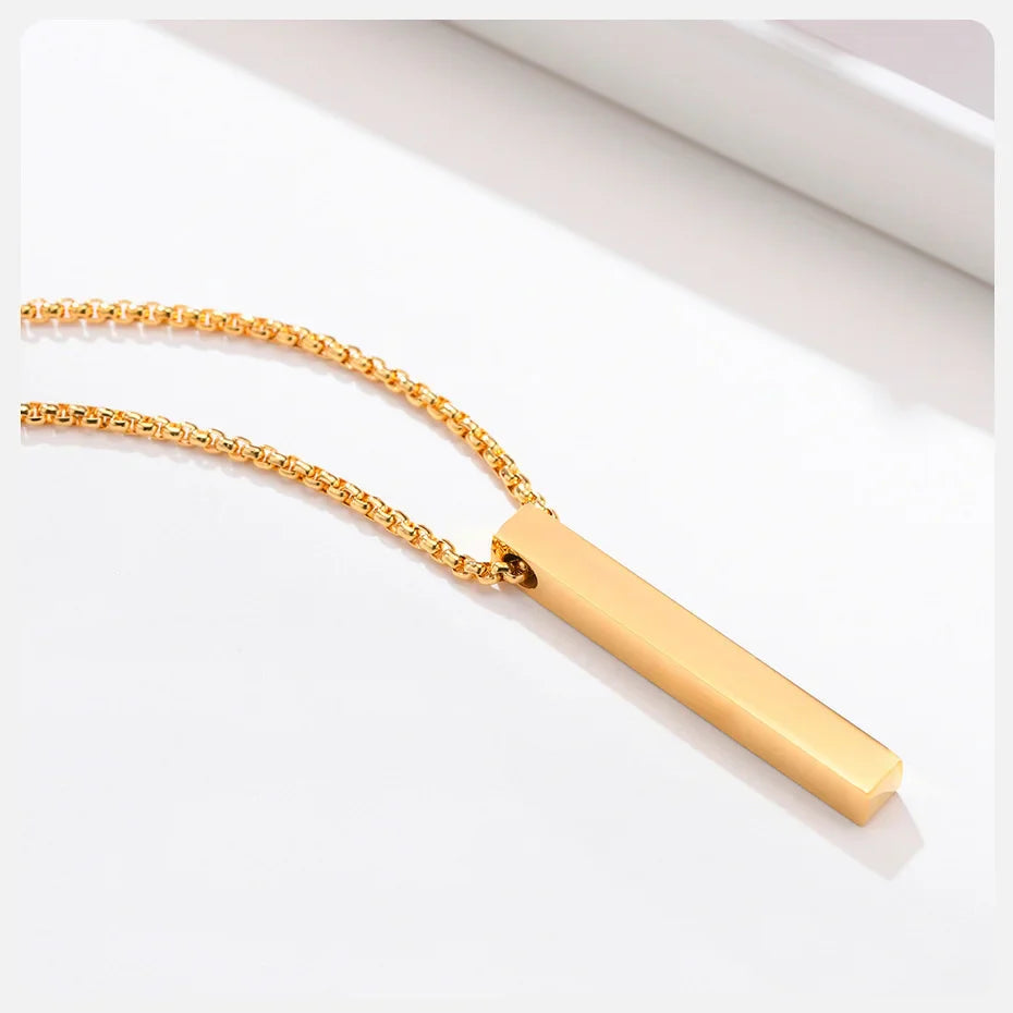 5mm Stainless Steel Pillar Necklace for Men and Women, Minimalist 3D Bar Pendant Unisex Neck Collar