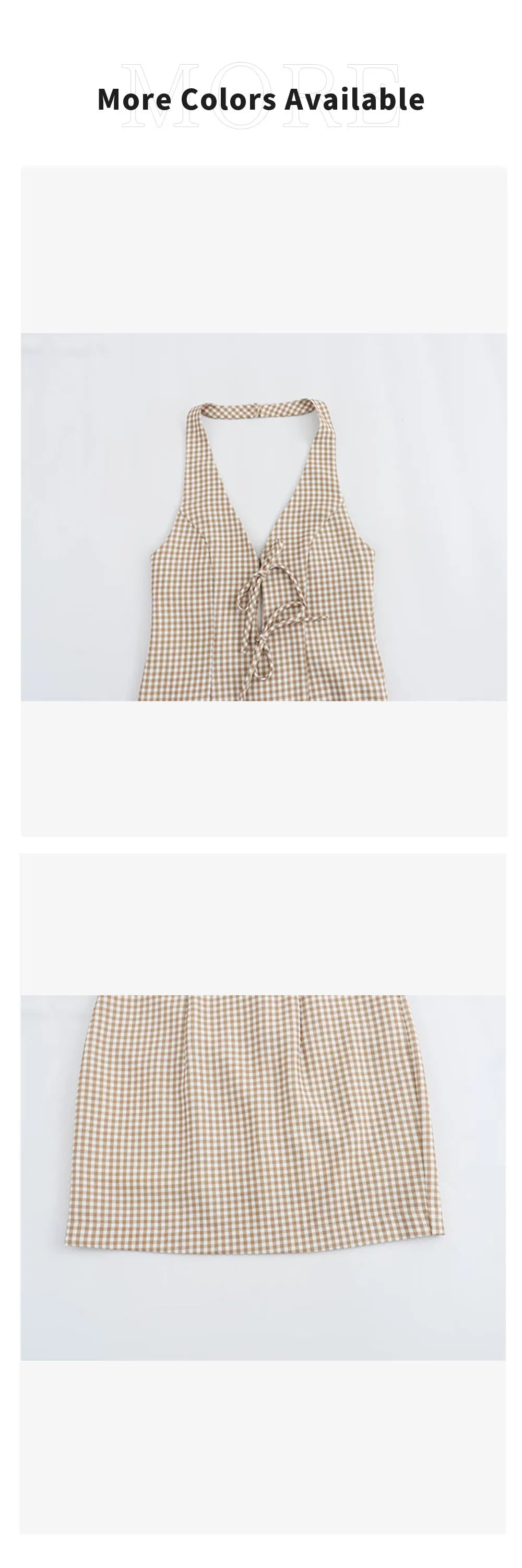 Chic Bow Checkered Dress With Hanging Neck Strap For Women