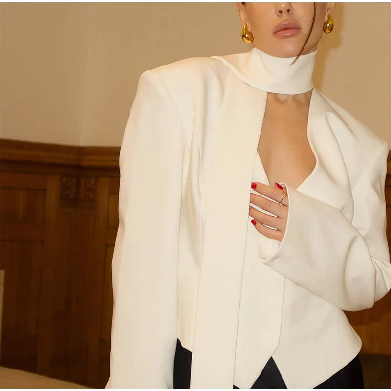 Women's Street Striped Blazer and Skirt Set Slim V-Neck Single Breasted Coat with Ribbon Accent Hip-Hugging Package Skirt Chic Spring Summer Outfit