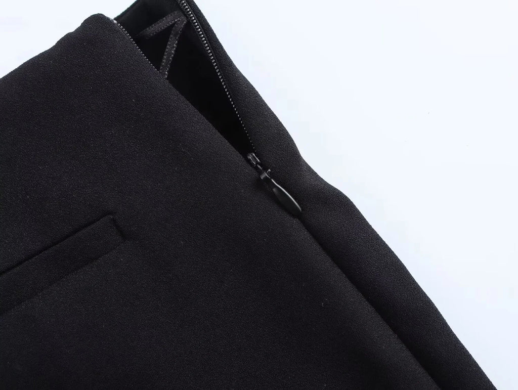 Women's Casual Black Sleeveless Split Design Vest Pants Set with Belt for Autumn Commuting